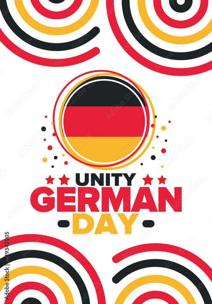 Obraz premium German Unity Day. Celebrated annually on October 3 in Germany. Happy national holiday of unity, freedom and reunification. Deutsch flag. Patriotic poster design. Vector illustration