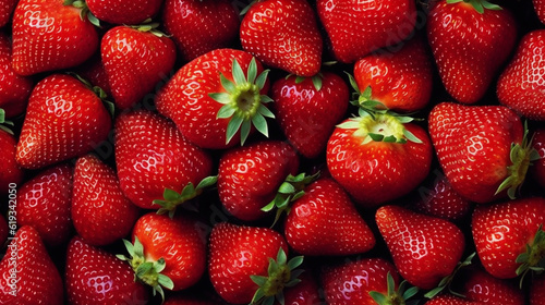 Background of fresh strawberry arranged together representing concept of health diet. Top view. Generative Ai