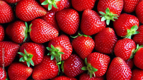 Background of fresh strawberry arranged together representing concept of health diet. Top view. Generative Ai