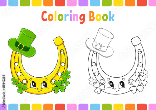 Coloring book for kids. St. Patrick's day. Cartoon character. Vector illustration. Fantasy page for children. Black contour silhouette. Isolated on white background.