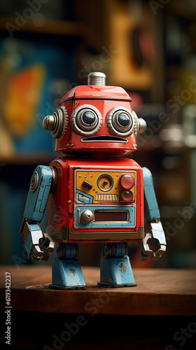 Robot jouet vintage bleu et rouge