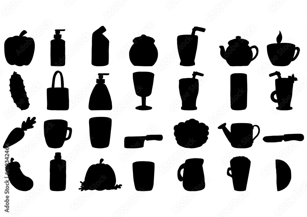 A set of items in doodle style. Hand drawn. Simple shapes. Vector illustration isolated on white background. A set of items in doodle style. Hand drawn. Simple shapes. Vector illustration isolated on white background.