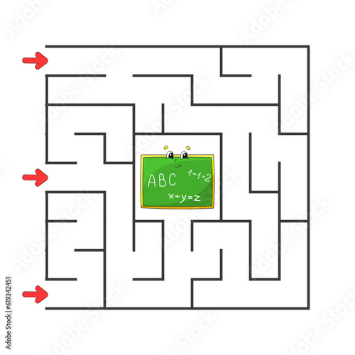 Square maze. Game for kids. Puzzle for children. cartoon character. Labyrinth conundrum. Color vector illustration. Find the right path. The development of logical and spatial thinking.