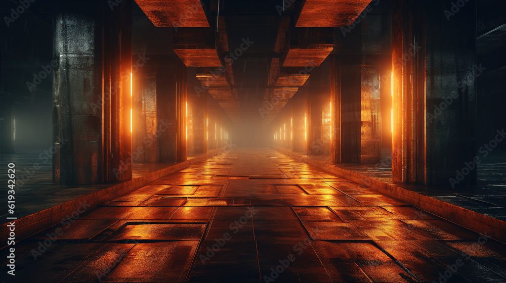 corridor inside the spaceship There's light at the end of the tunnel. corridor inside the spaceship There's light at the end of the tunnel.