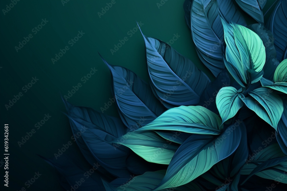 Fototapeta premium Collection of tropical leaves,foliage plant in blue color with space background