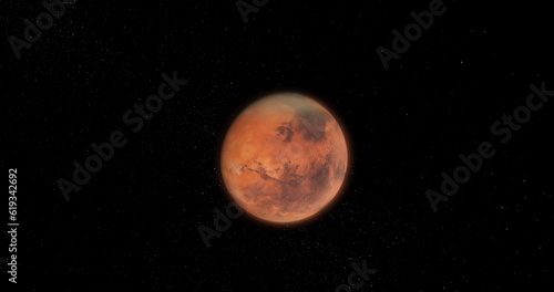 Planet Mars on the starry sky background. Solar system.