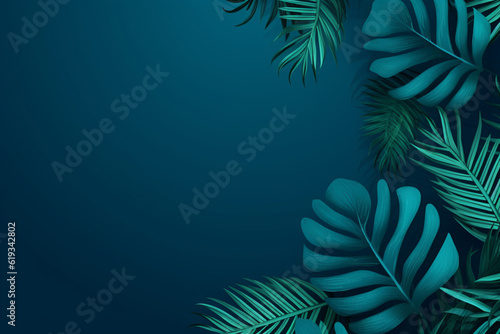 Collection of tropical leaves foliage plant in blue color with space background