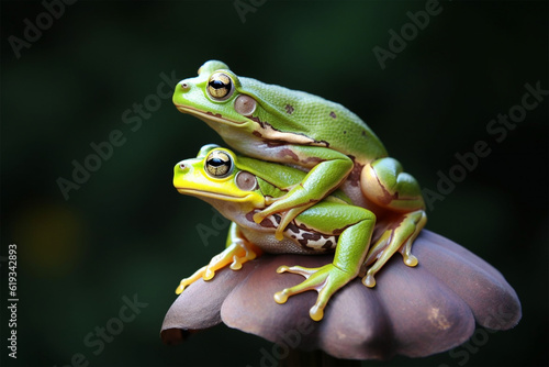 a pair of frogs are mating