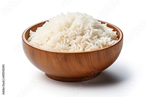  A Basmati rice in bowl isolated on white background photo