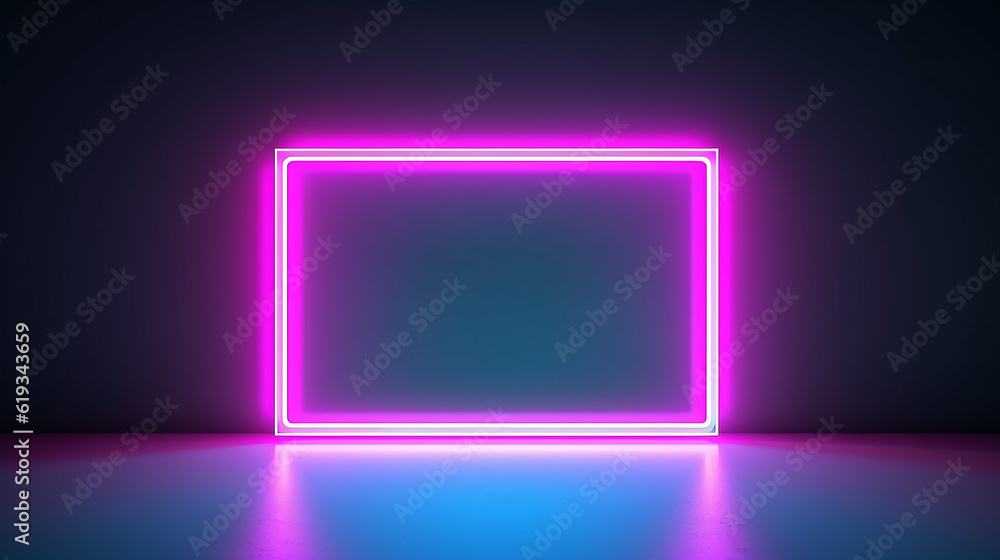neon glowing rectangular frame on a blurry background. Generative AI neon glowing rectangular frame on a blurry background. Generative AI