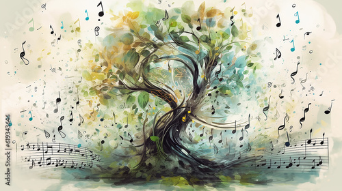 idea music theme eco notes tree isolated poster. Generative AI
