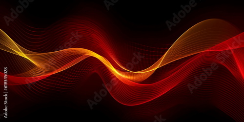 Abstract red and orange waves on black background. AI generated Illustration