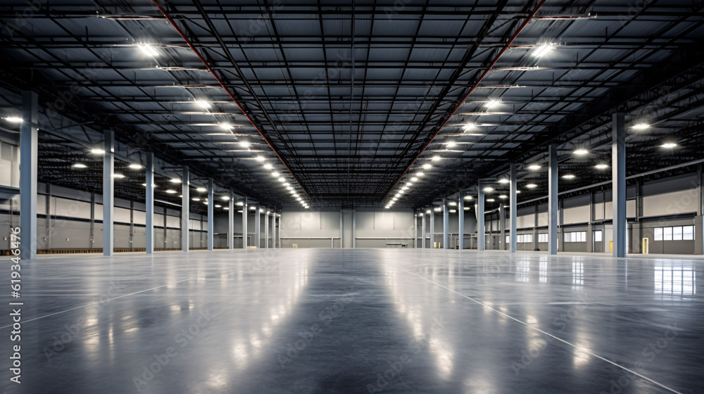 Large modern empty storehouse. Generative Ai