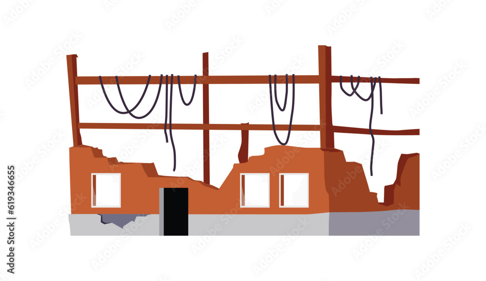 Destroyed building, war or apocalypse - cartoon flat vector illustration isolated on white background.