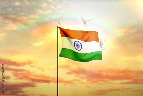 India Flag flying. Happy Independence Day and Republic Day background