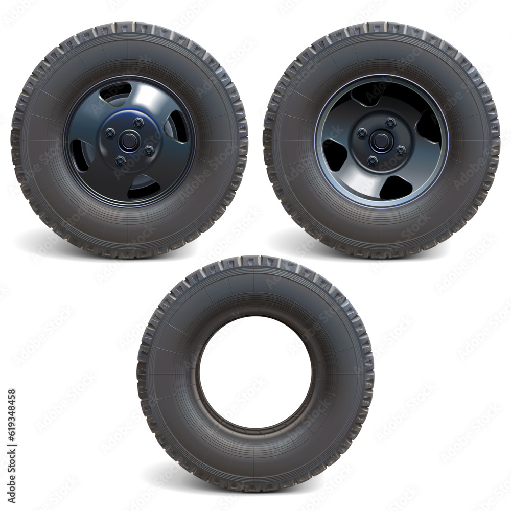 Vector Front and Rear Truck Wheels with Black Disks Vector Front and Rear Truck Wheels with Black Disks