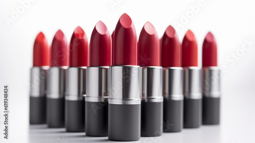 a group of red lipstick on a white background. Generative AI