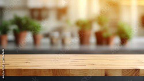 countertop in the kitchen platform blurred background copy space. Generative AI