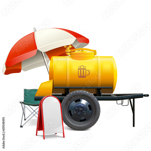 Vector Mobile Yellow Tank Trailer with Cold Drink Kvass or Beer