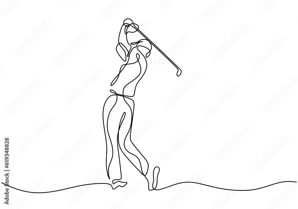 Golf player one line drawing. Continuous golfer illustration vector. Hobby sport concept activity. Golf player one line drawing. Continuous golfer illustration vector. Hobby sport concept activity.