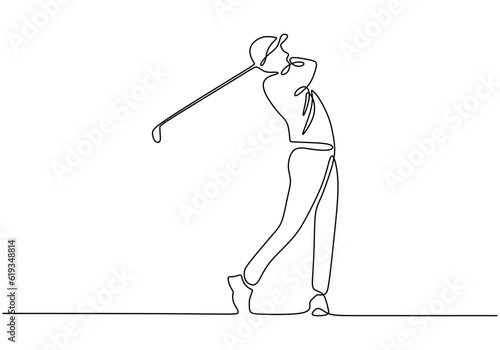 Golf player one line drawing. Continuous golfer illustration vector. Hobby sport concept activity.