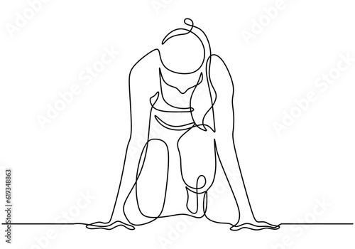 woman start to run one line drawing, runner girl athlete sport theme.
