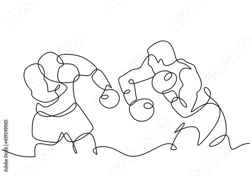 boxing fight one line drawing, boxer punching with his hand to opponent. Continuous hand drawn line art, vector illustration isolated editable stroke.