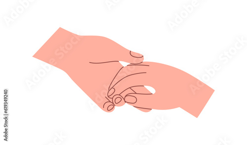Volunteer giving, lending hand, reaching out for help. Taking care, support, assistance concept. Supportive touch with love, trust, hope. Flat vector illustration isolated on white background