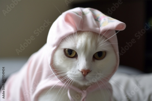 Generative AI. a cat wearing a funny head cover © imur