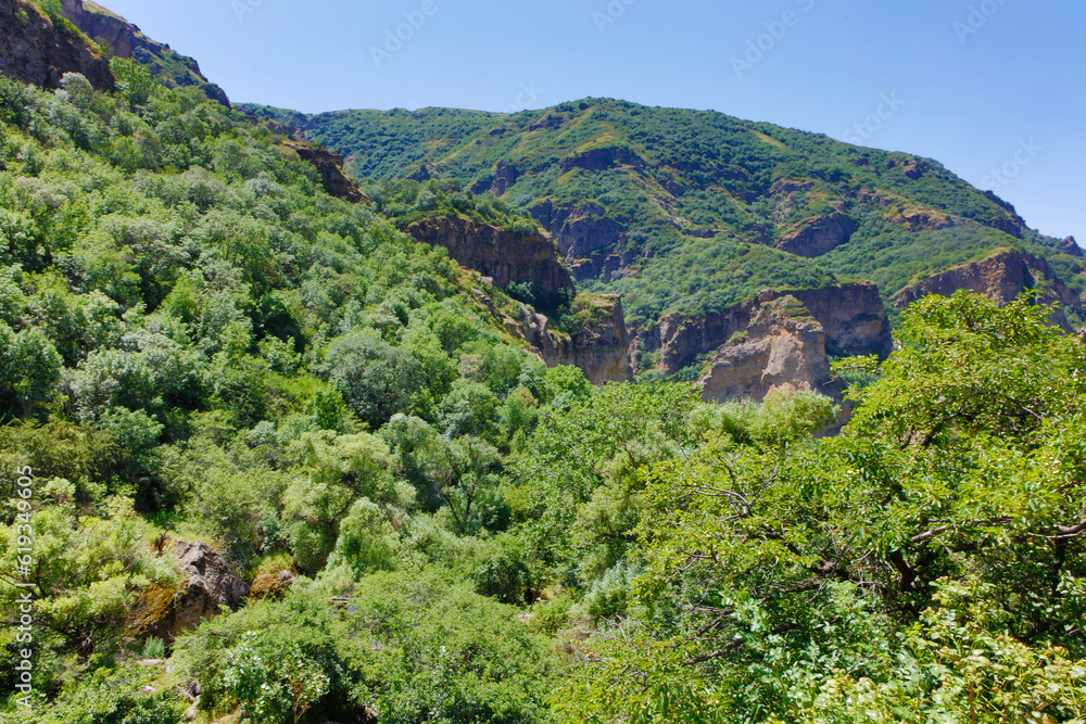 Mountainous Armenia landscape on a sunny spring day