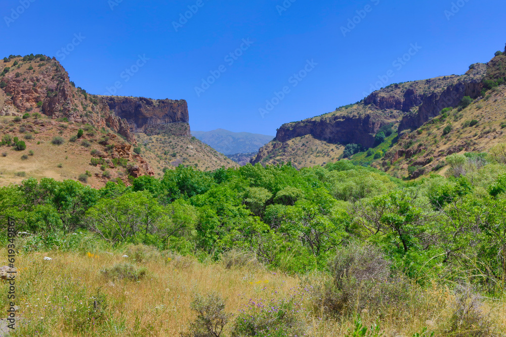 Mountainous Armenia landscape on a sunny spring day