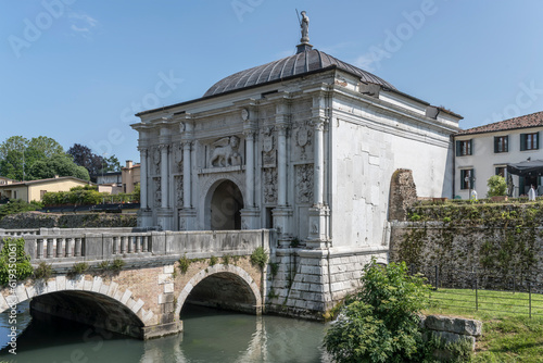 san Tomaso monumental entrance in city walls, Treviso, Italy photo