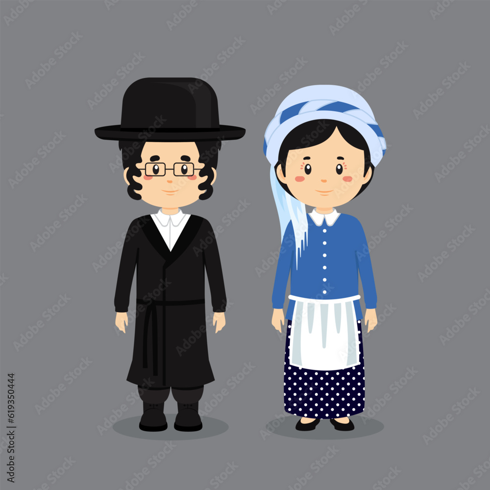 Couple Character Wearing Israel National Dress