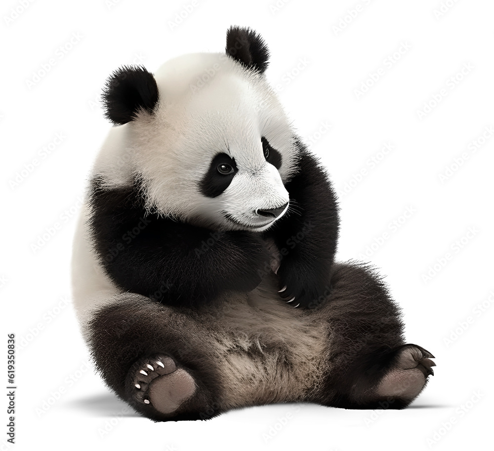 Fototapeta premium cute babby panda, isolated on transparent background. Generative Ai