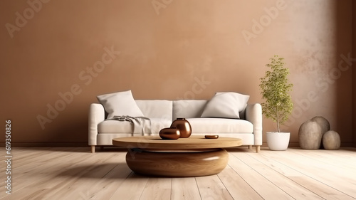 minimalistic interior sofa in a bright room. Generative AI