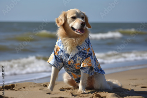Generative AI.
a dog wearing a beach suit