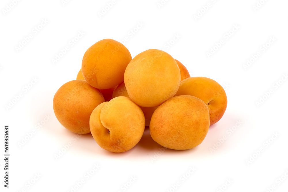 Sweet juicy yellow apricots, isolated on white background. Sweet juicy yellow apricots, isolated on white background.