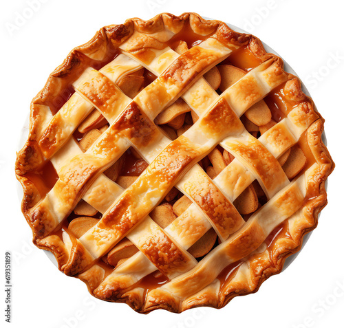Classic, traditional apple pie, top view. Isolated on transparent background. KI. © Honey Bear