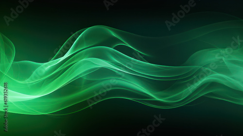 Green abstract background, smoke, translucent, waves