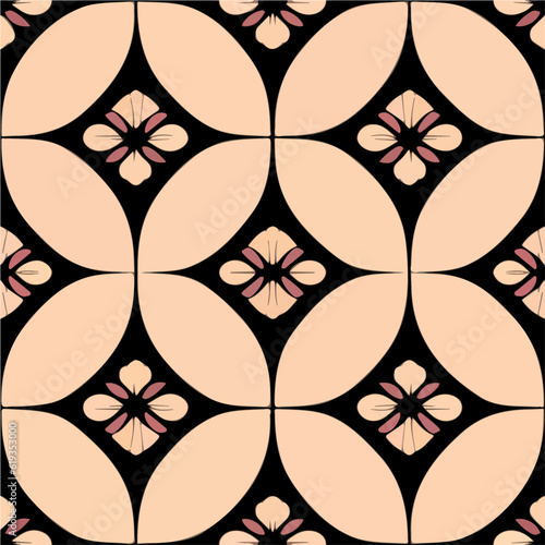 Elegant black and pink flower pattern on a black backdrop inspired by the enchanting Art Nouveau style, seamlessly designed for various applications.