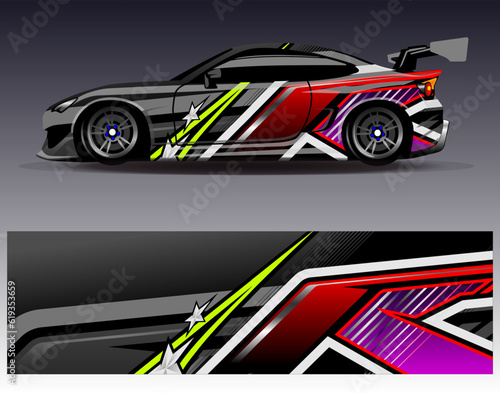 Car wrap design vector. Graphic abstract stripe racing background kit designs for wrap vehicle race car rally adventure and livery