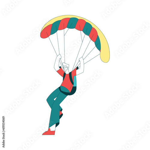 Air Sport with Happy Man Character Parachuting and Skydiving Vector Illustration
