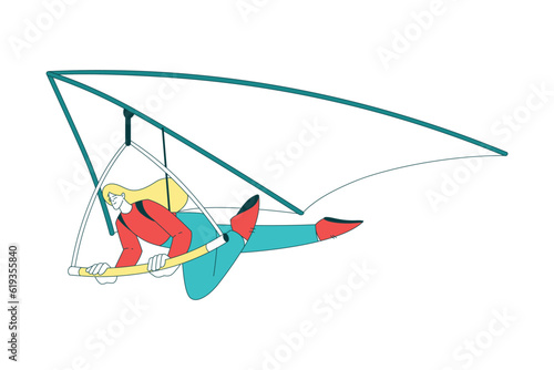 Air Sport with Woman Character Hang Gliding Vector Illustration