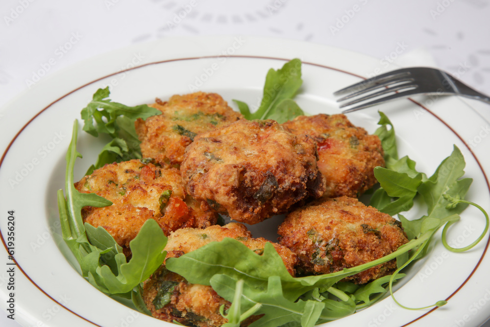 Traditional fish cakes served in the restaurant Traditional fish cakes served in the restaurant