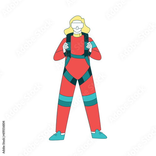 Air Sport with Woman Character Standing Wear Goggles and Parachute Bag Vector Illustration