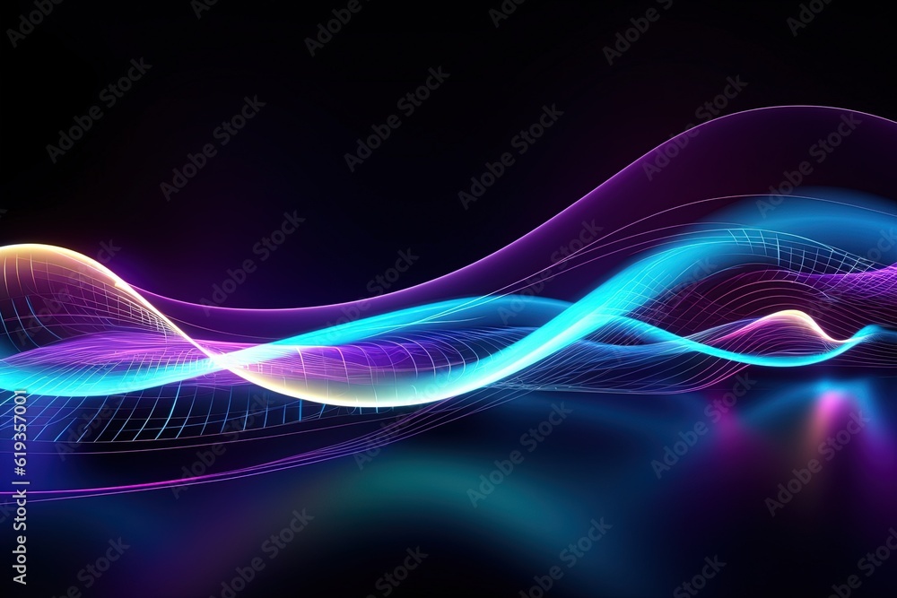 Naklejka premium abstract futuristic background with gold PINK blue glowing neon moving high speed wave lines and bokeh lights. Data transfer concept Fantastic wallpaper