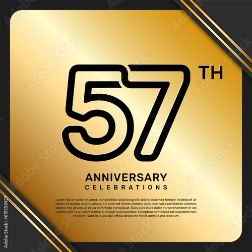 57th anniversary celebration template design with simple and luxury style in golden color, vector template