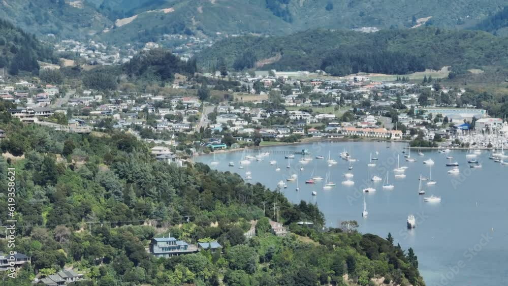 Aerial: Town of Picton in the Marlborough Sounds, New Zealand Aerial: Town of Picton in the Marlborough Sounds, New Zealand