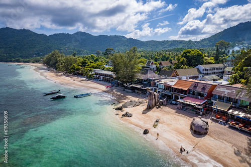 Aerial view of Sairee Beach or Sai Ri Beach in koh Tao, Thailand