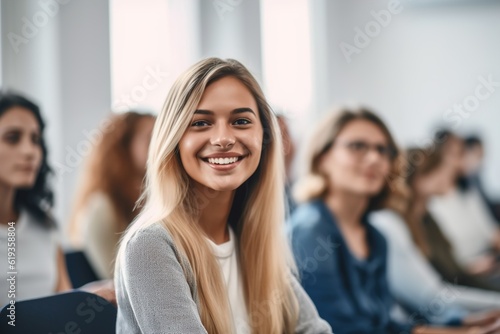 Free Download student education class lecture university college school classroom study woman group learning young lesson studying man female sitting classmate learn generative ai - GFXLoad